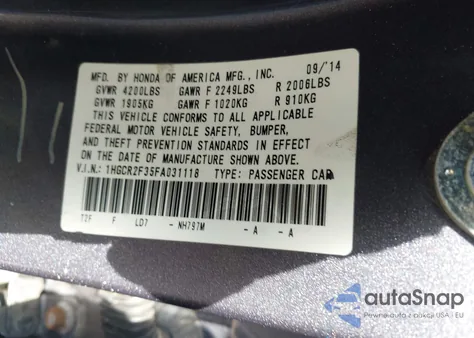 2015 Honda Accord Lx z USA, uszkodzony, nr VIN 1HGCR2F35FA031118